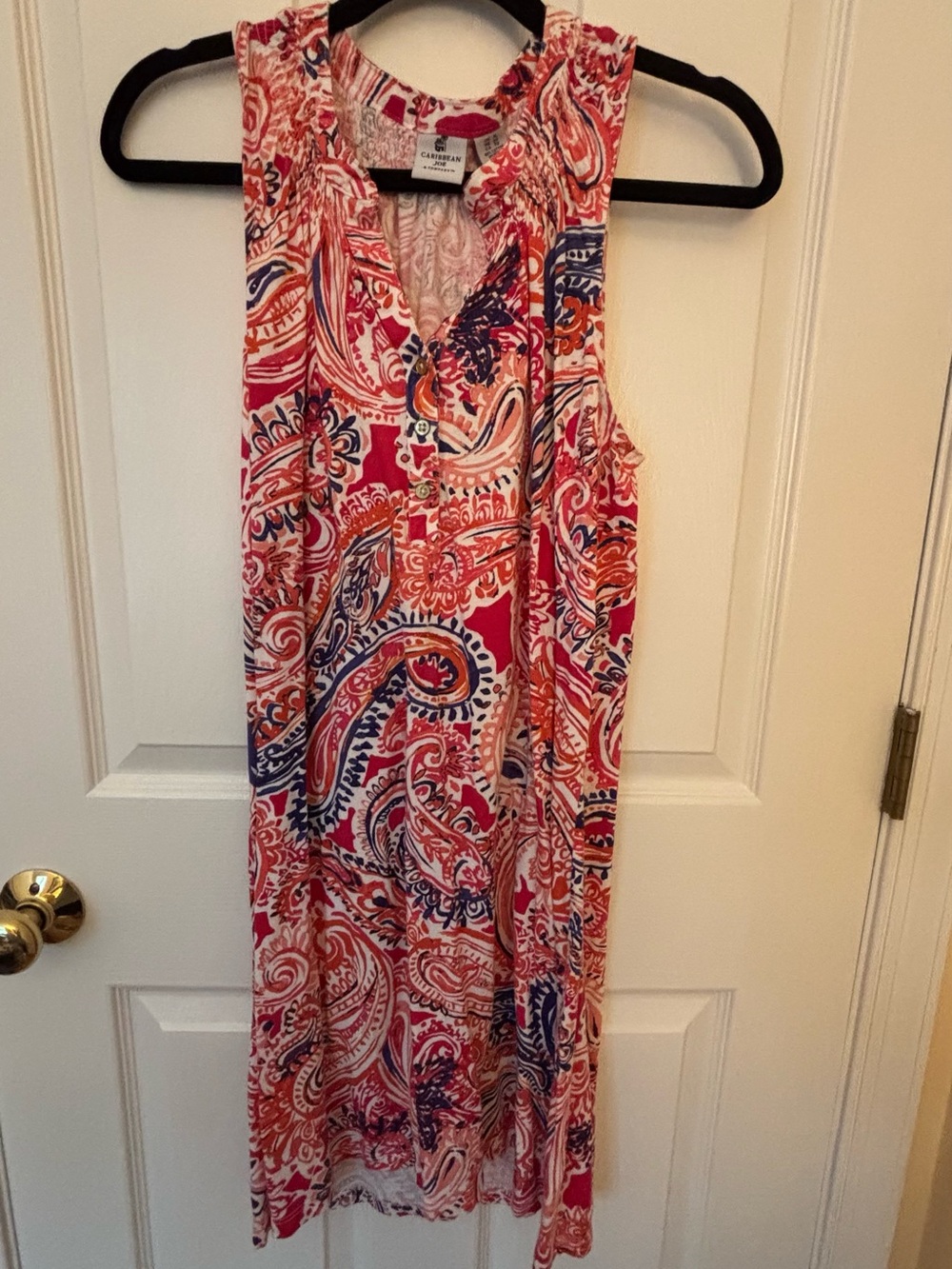 Sleeveless Paisley Print Dress in Pink & Blue -